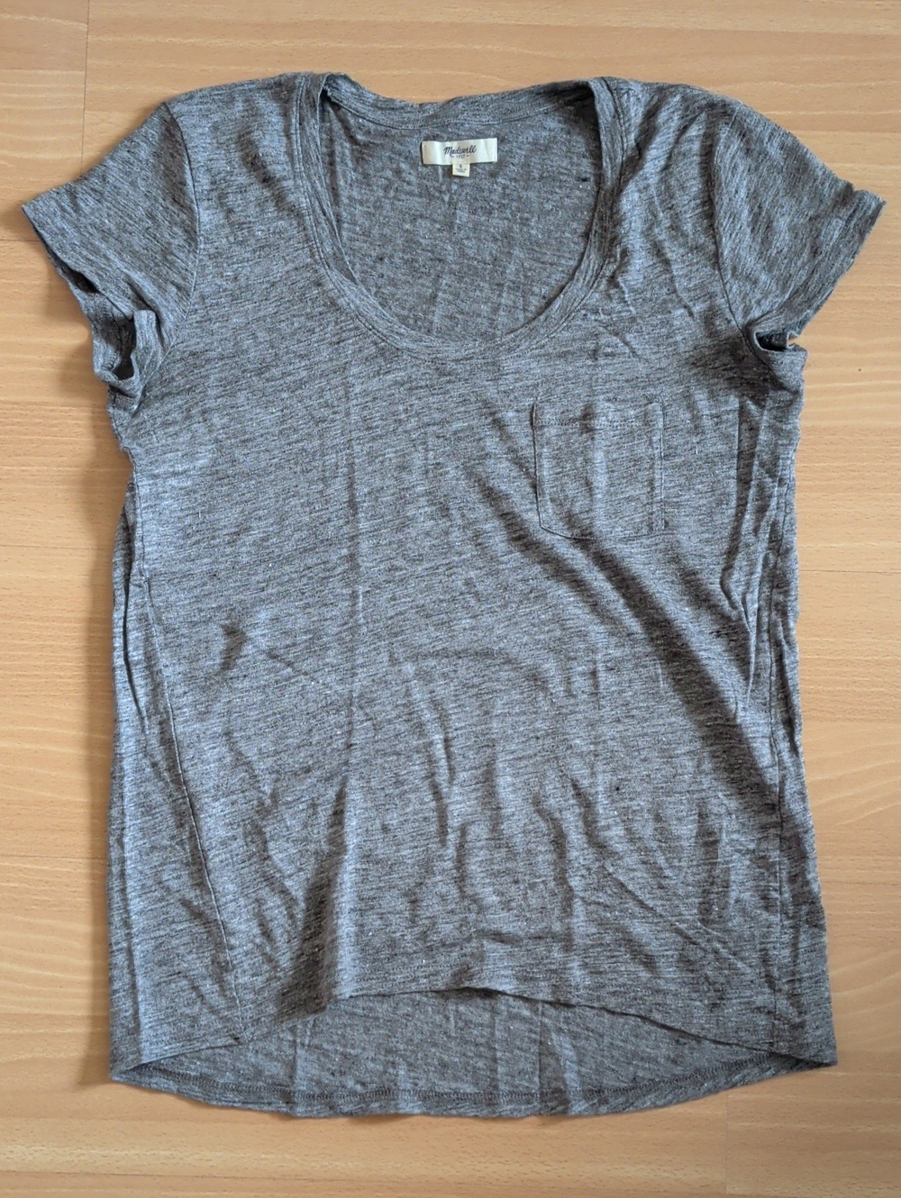 Madewell Heather Gray Linen Pocket Scoop Neck Tee